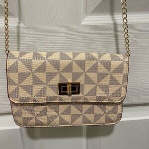 Checkered crossbody clutch NEW vegan leather chain strap tan beige